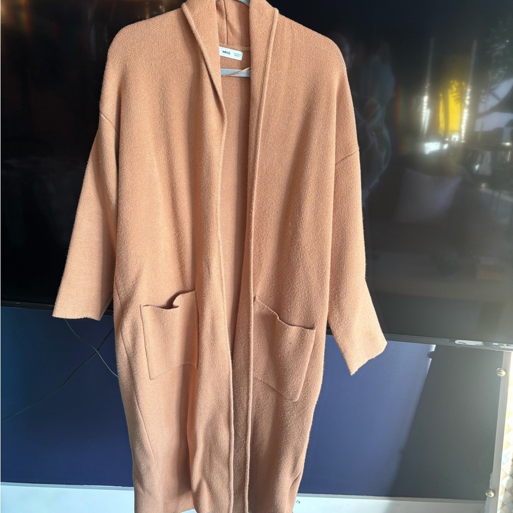 Mango Women's Camel Open Front Sweater Coat